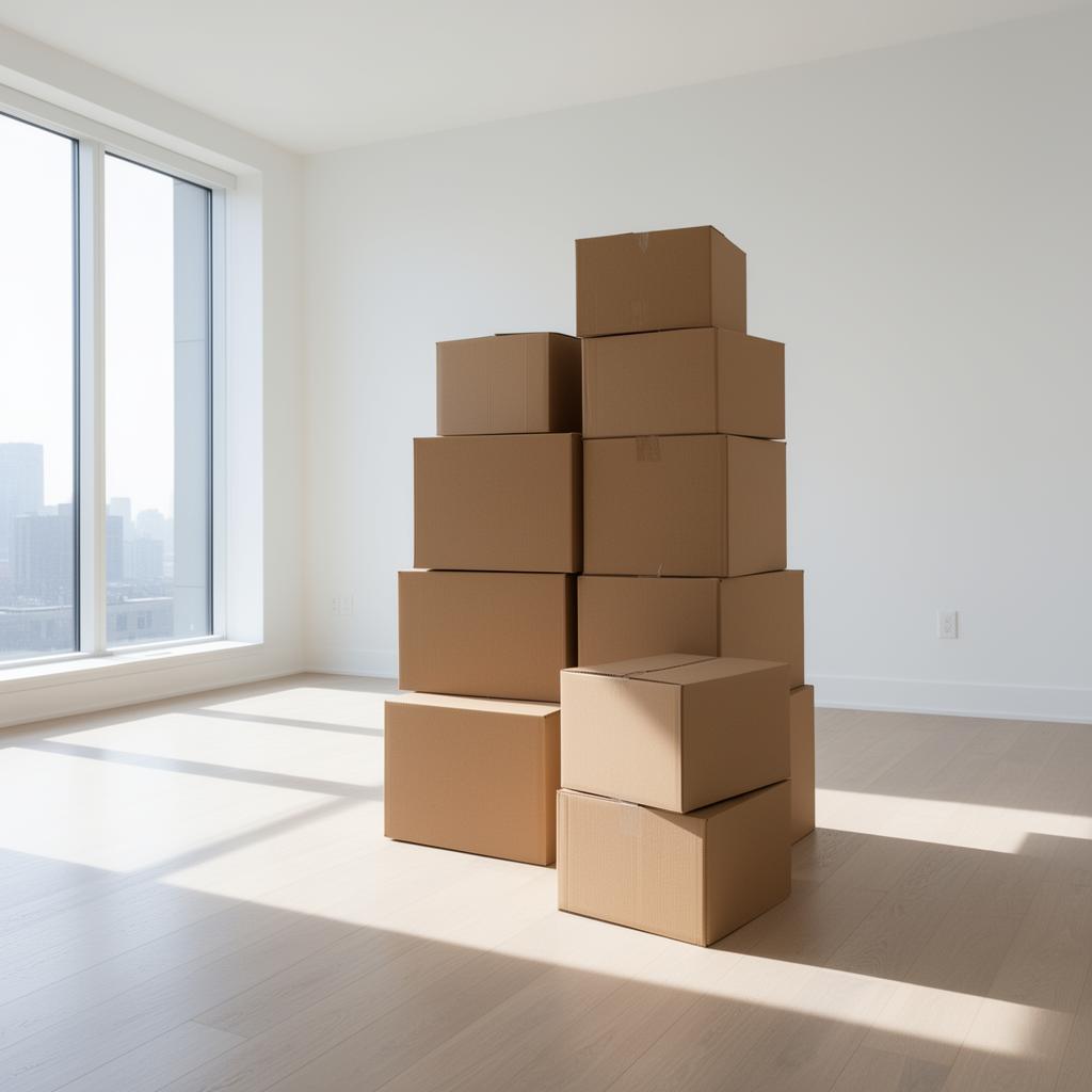 Gestapelte Umzugskartons in heller Wohnung – Privatumzug Nürnberg